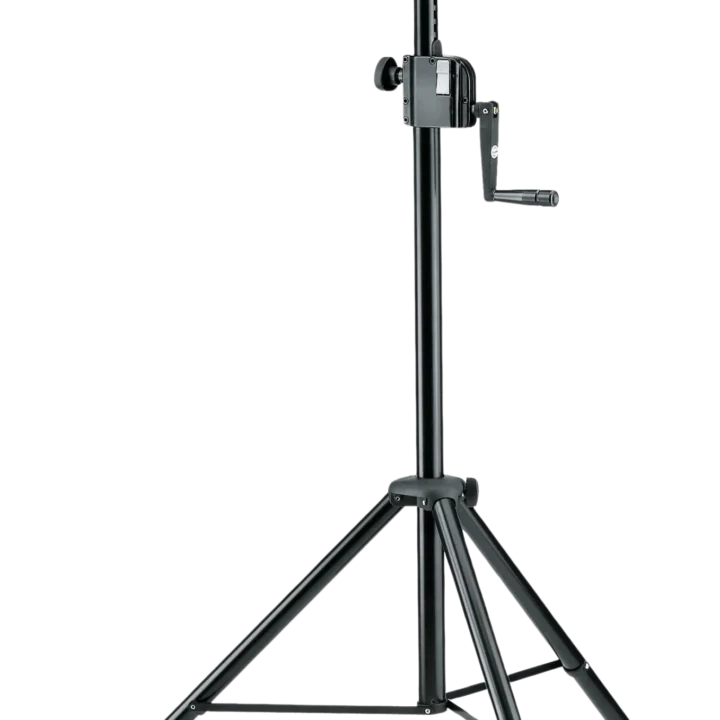 K-M speaker stand with adjustable height and stable base for professional audio setup