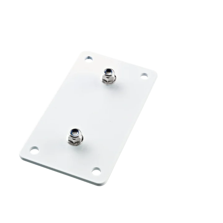K&M speaker wall mount adapter plate 3 in black finish, front view showing mounting surface