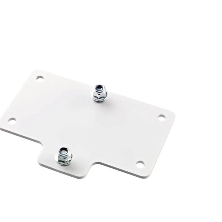 K&M speaker wall mount adapter plate 4 in black finish, front view showing mounting surface
