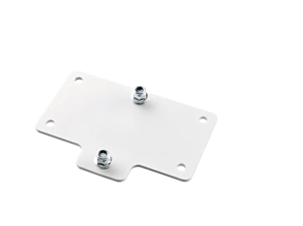 K&M speaker wall mount adapter plate 4 in white finish, front view showing mounting surface