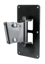 K&M black speaker wall mount with adjustable tilt and swivel mechanism front view