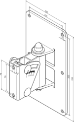 K&M black speaker wall mount installed on studio wall with professional audio speaker mounted