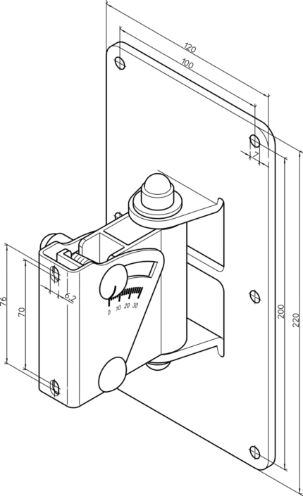 K&M black speaker wall mount installed on studio wall with professional audio speaker mounted