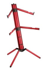 K&M Spider Pro red anodized keyboard stand with adjustable legs and secure mounting platform
