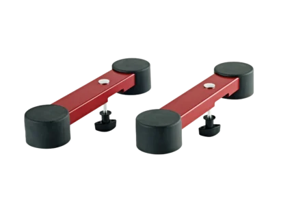 K&M red support arm for digital piano mounted on Omega stand with adjustment mechanism