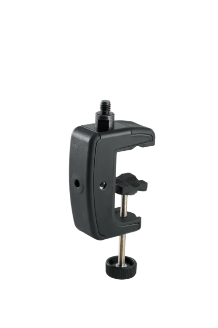 K&M black table clamp mounting hardware with adjustment knob and grip mechanism