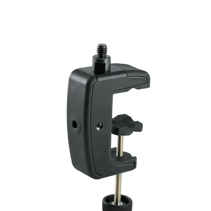 K&M black table clamp mounting hardware with adjustment knob and grip mechanism