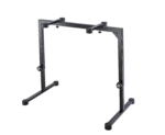 K&M table-style keyboard stand black with detailed dimension measurements and specifications