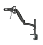 K&M tablet and PC holder with articulating arm mounted on stand showing practical studio application