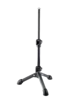 K&M tabletop microphone stand with 1/4 inch adapter, black finish, front view