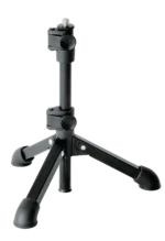 K&M tabletop microphone stand with 5/8 inch adapter shown from side profile angle