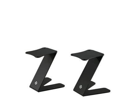 K&M tabletop monitor stands pair structured black finish front view