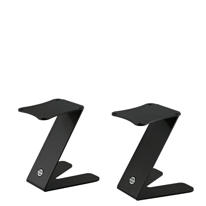 K&M tabletop monitor stands pair structured black finish front view