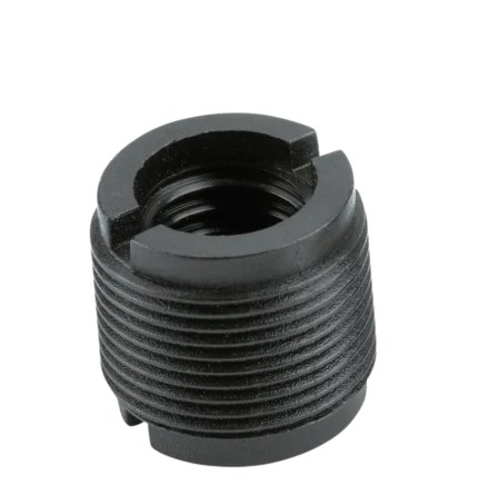 K&M thread adaptor in black finish, professional audio mounting adapter accessory