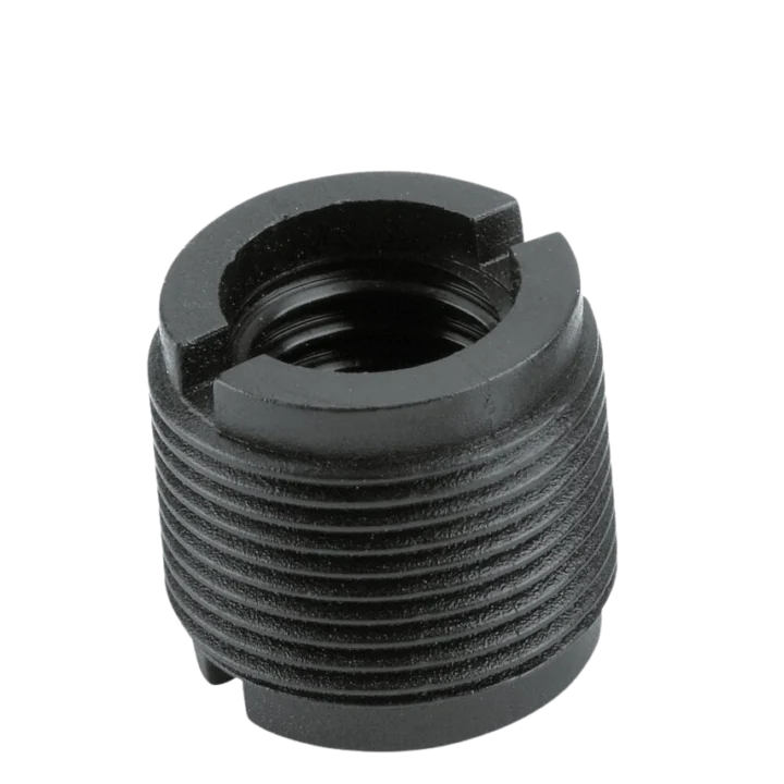 K&M thread adaptor in black finish, professional audio mounting adapter accessory