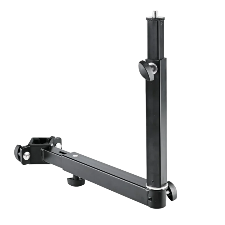 K&M universal holder black microphone stand adapter with mounting bracket front view