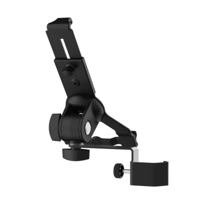 K&M universal clamp-on tablet holder biobased black close-up detail of clamping mechanism
