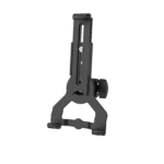 K&M universal tablet holder with microphone thread mount in black biobased material, front view