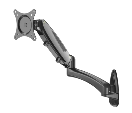 K&M video monitor wall mount in black with adjustable mounting bracket and cable management