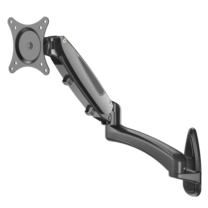 K&M video monitor wall mount in black with adjustable mounting bracket and cable management