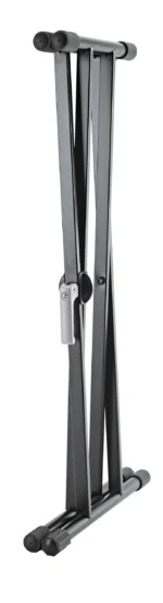 K&M X keyboard stand aluminum construction close-up detail showing adjustment mechanism and build quality