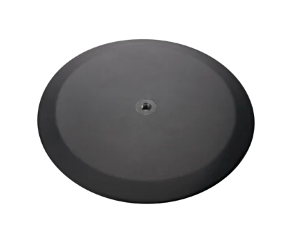 K&M cast base for M20 distance rods in structured black finish, front view