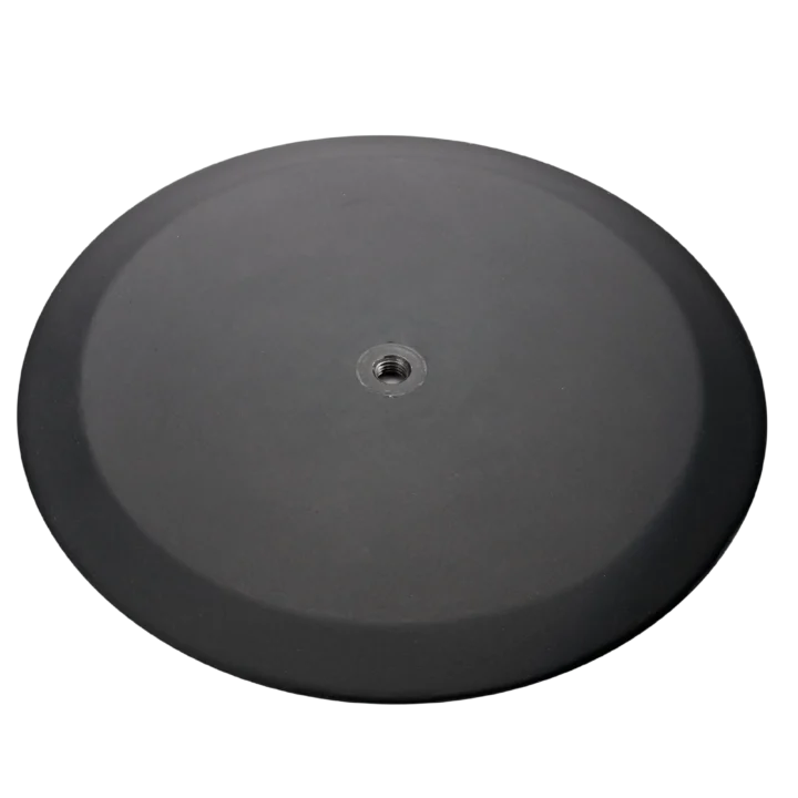 K&M cast base for M20 distance rods in structured black finish, front view