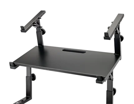 K&M black controller keyboard tray with mounting hardware and adjustment features