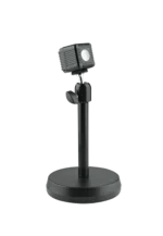 K&M desktop camera stand black finish showing adjustment mechanism and mounting plate detail