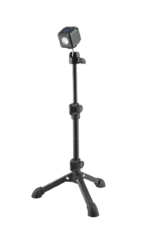 K&M desktop camera stand black finish showing mounting bracket and adjustment mechanism close-up