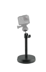 K&M desktop camera stand black with dimensional measurements and specifications diagram