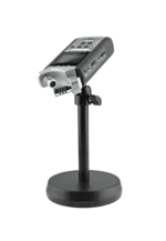 K&M desktop camera stand black rear panel showing mounting bracket and adjustment mechanisms