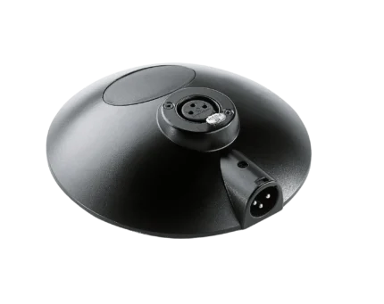 K&M desktop microphone station with black finish, adjustable boom arm and stable base