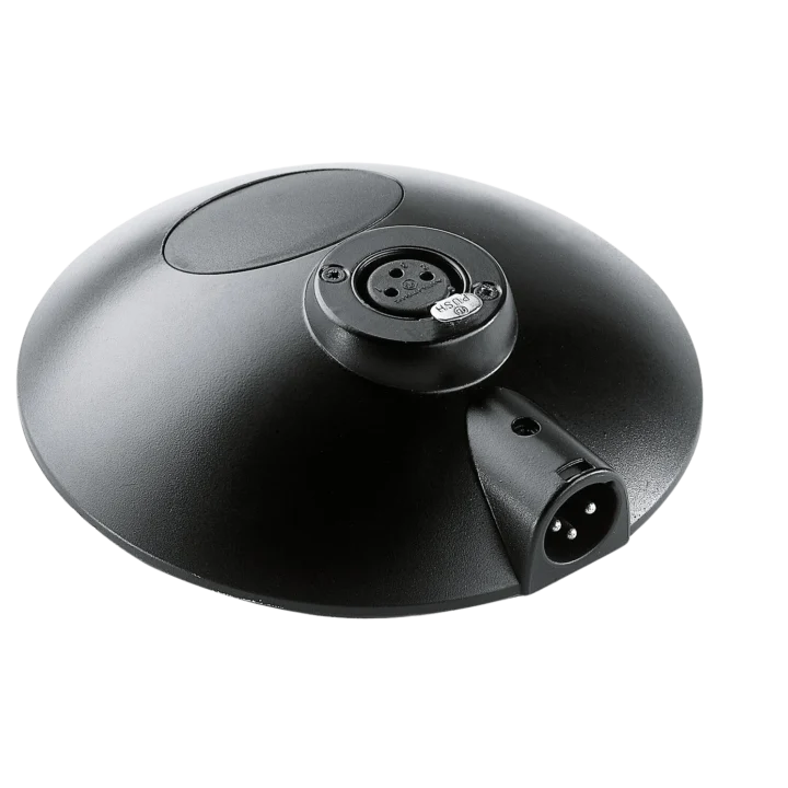 K&M desktop microphone station with black finish, adjustable boom arm and stable base