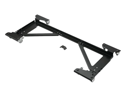 K&M digital piano trolley in black supporting keyboard in studio application setup