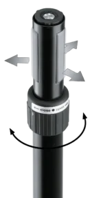 K&M distance rod with ring lock mechanism mounted in professional audio equipment setup