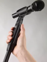 K&M Elegance One Hand adjustable microphone stand dimensional diagram showing height and base measurements