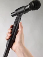 K&M Elegance One Hand adjustable microphone stand dimensional diagram showing height and base measurements