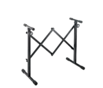 K&M equipment stand black finish with detailed dimensional measurements and specifications