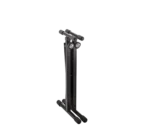 K&M equipment stand black finish showing detailed dimensional measurements and specifications