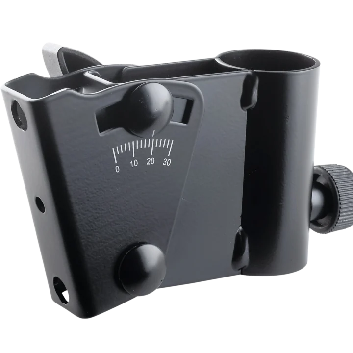 K&M incline speaker adapter black metal construction front angle view professional audio