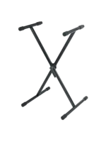 K&M keyboard stand black dimensional diagram showing height width and depth measurements