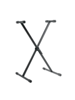 K&M black keyboard stand front view with adjustable height and sturdy base
