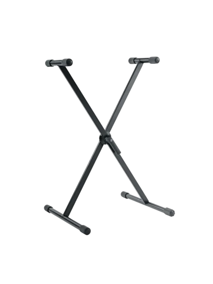 K&M black keyboard stand front view with adjustable height and sturdy base