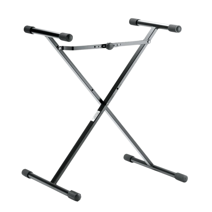 K&M keyboard stand for kids in black with adjustable height and sturdy base design