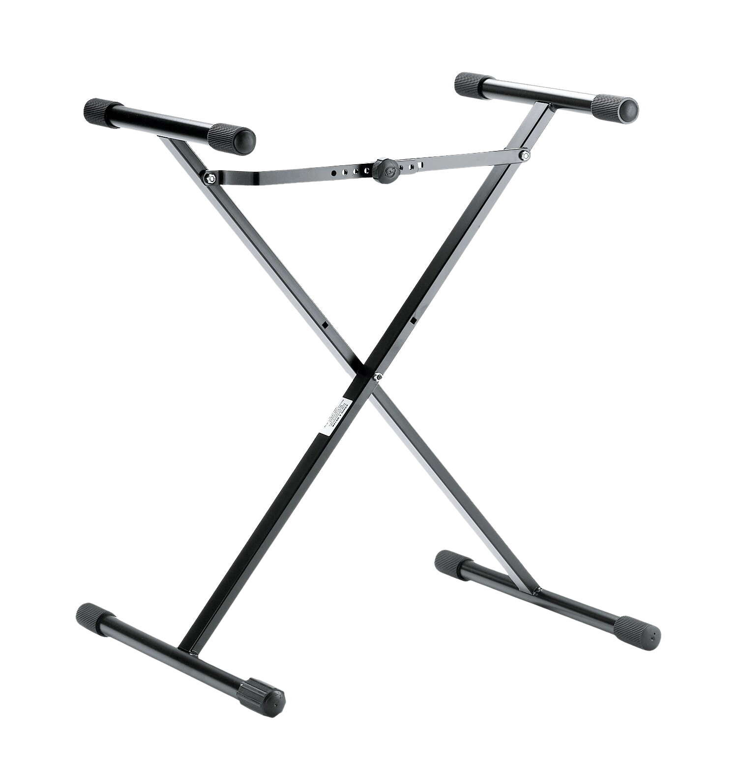 K&M Keyboard Stand for Kids Black Front View K&M keyboard stand for kids in black with adjustable height and sturdy base design