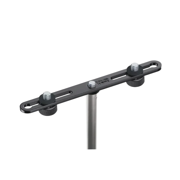 K&M microphone bar in black finish, professional mic stand accessory with adjustable mounting bracket