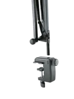 K&M microphone desk arm black finish shown from side angle with articulating boom arm