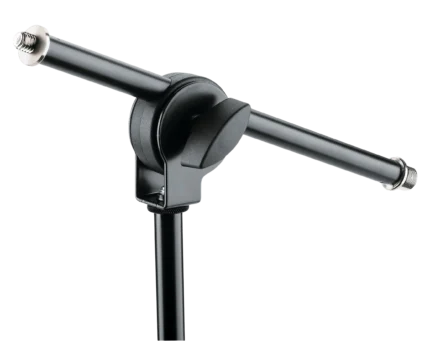 K&M Mini Boom Arm in black with adjustable boom and stand base, front view