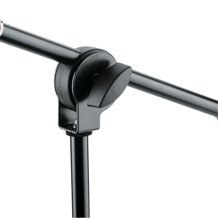 K&M Mini Boom Arm in black with adjustable boom and stand base, front view